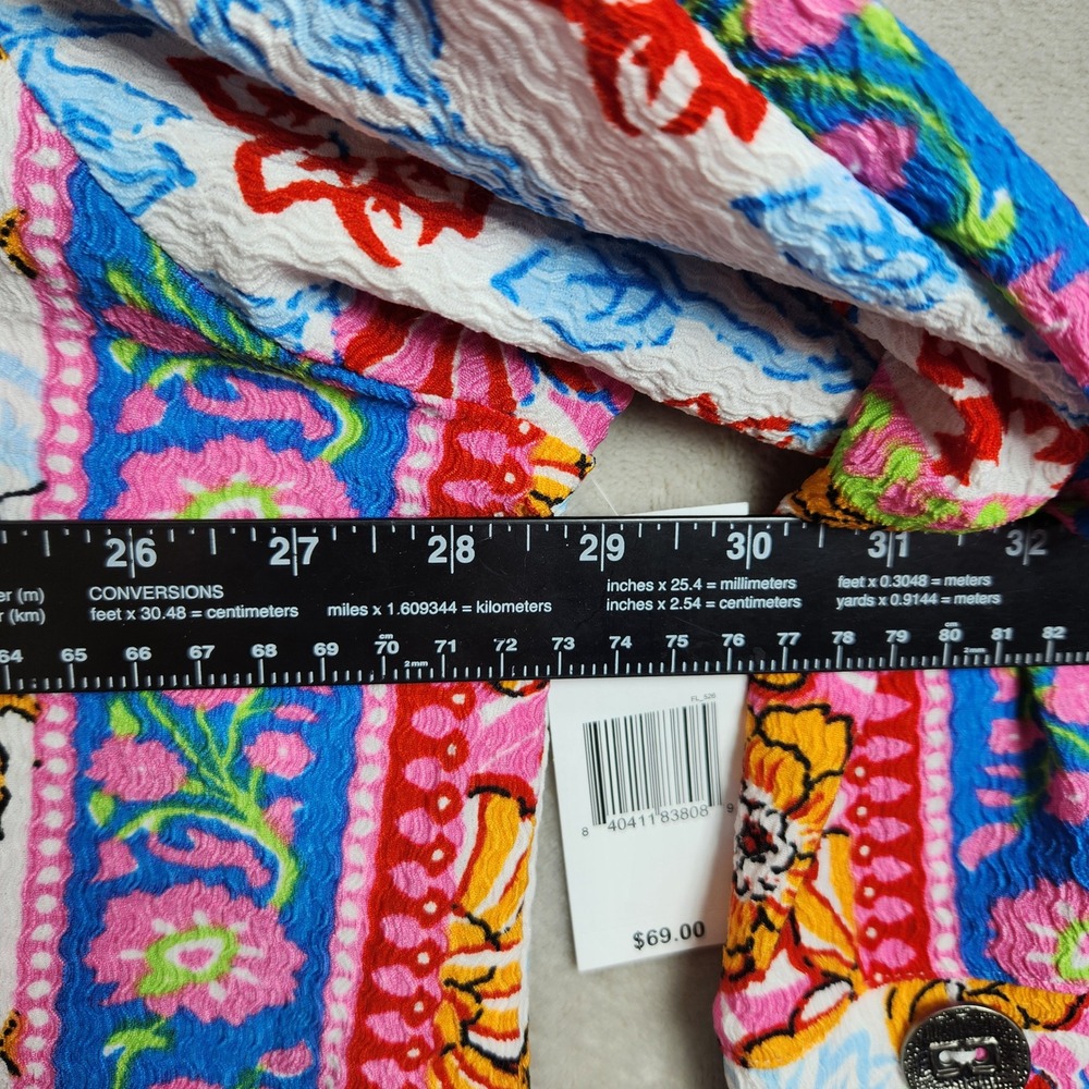Vibrant Patchwork Floral Button-Front Blouse - Pink & Yellow - Picture 7 of 8